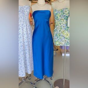 Lush Royal Blue Strapless Satin Slip Dress